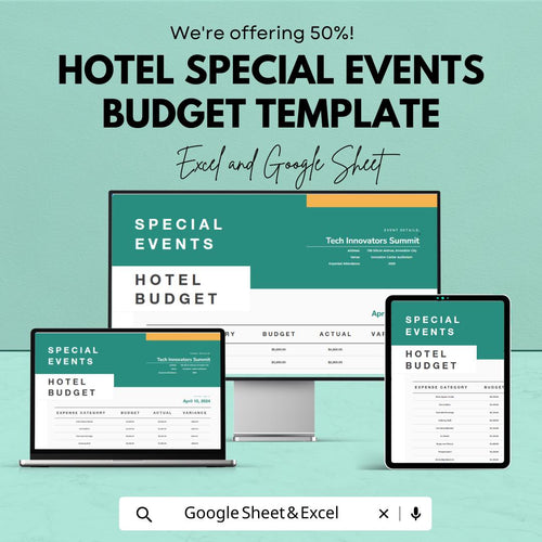 Hotel Special Events Budget Template, Event Budget Spreadsheet, Hotel Event Planner, Cost Tracker,  Hospitality Budget Tool