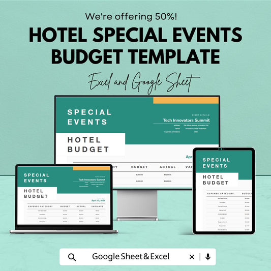 Hotel Special Events Budget Template, Event Budget Spreadsheet, Hotel Event Planner, Cost Tracker,  Hospitality Budget Tool