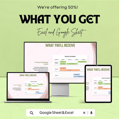Editable Product Roadmap Sheet | Excel & Google Sheet Template | Customizable Project Planner | Timeline for Product Development