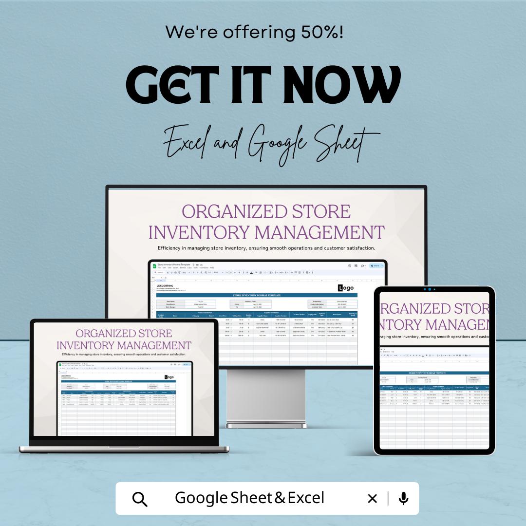 Store Inventory Format Template | Retail Stock Management Spreadsheet | Excel & Google Sheets Inventory Tracker | Small Business Stock Log