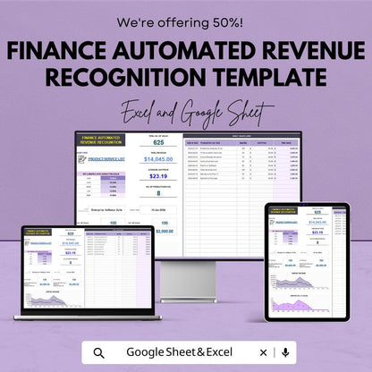 Finance Automated Revenue Recognition Template | Revenue Tracking Spreadsheet | Deferred Revenue Schedule | Financial Reporting Tool