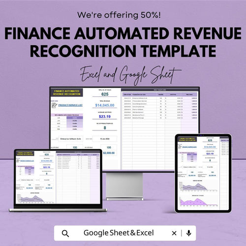 Finance Automated Revenue Recognition Template | Revenue Tracking Spreadsheet | Deferred Revenue Schedule | Financial Reporting Tool