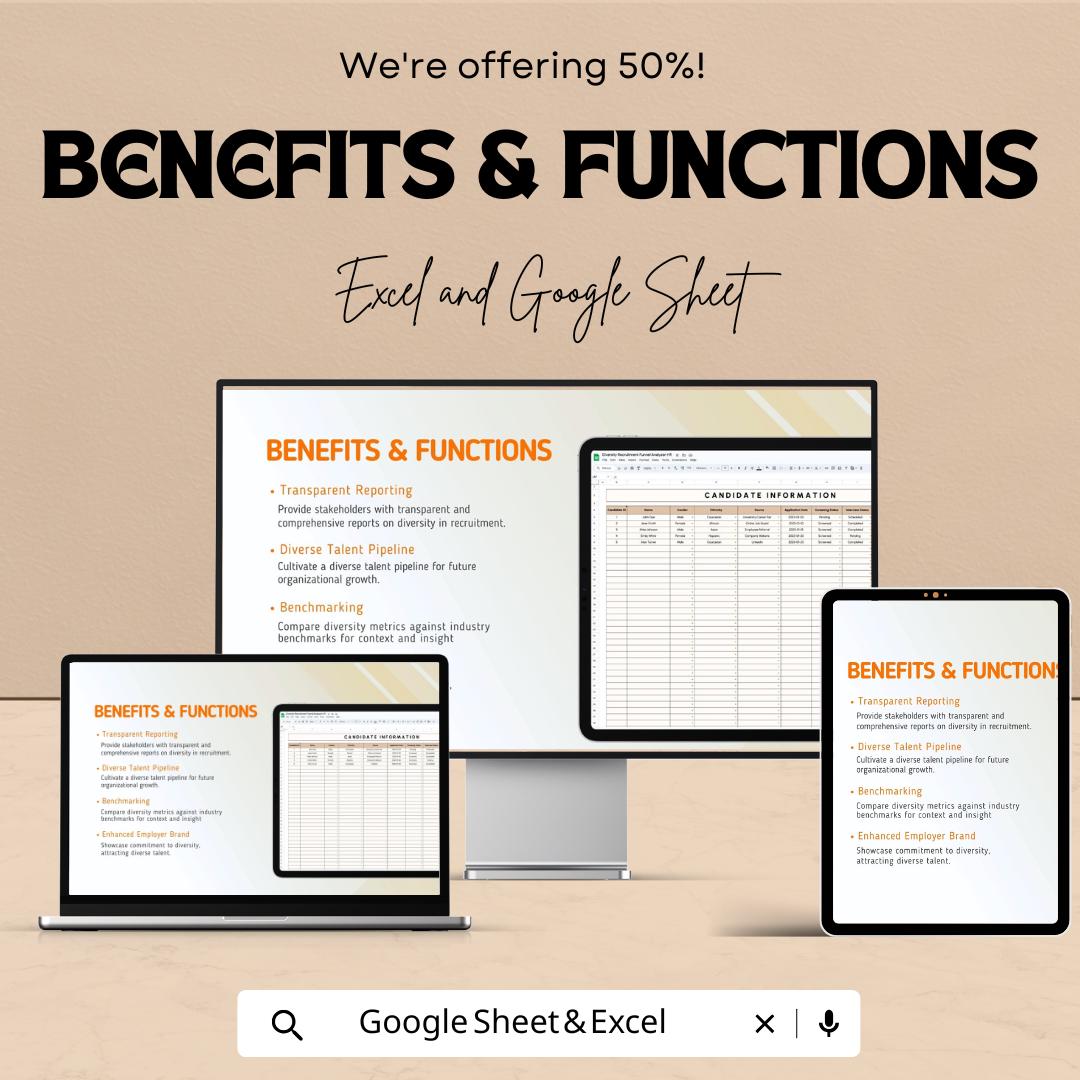 Diversity Recruitment Funnel Analyzer HR Template | DEI Hiring Analytics | Recruitment Diversity Dashboard | Excel & Google Sheets HR Tool