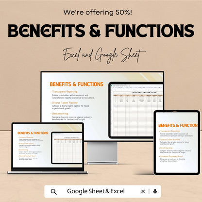 Diversity Recruitment Funnel Analyzer HR Template | DEI Hiring Analytics | Recruitment Diversity Dashboard | Excel & Google Sheets HR Tool
