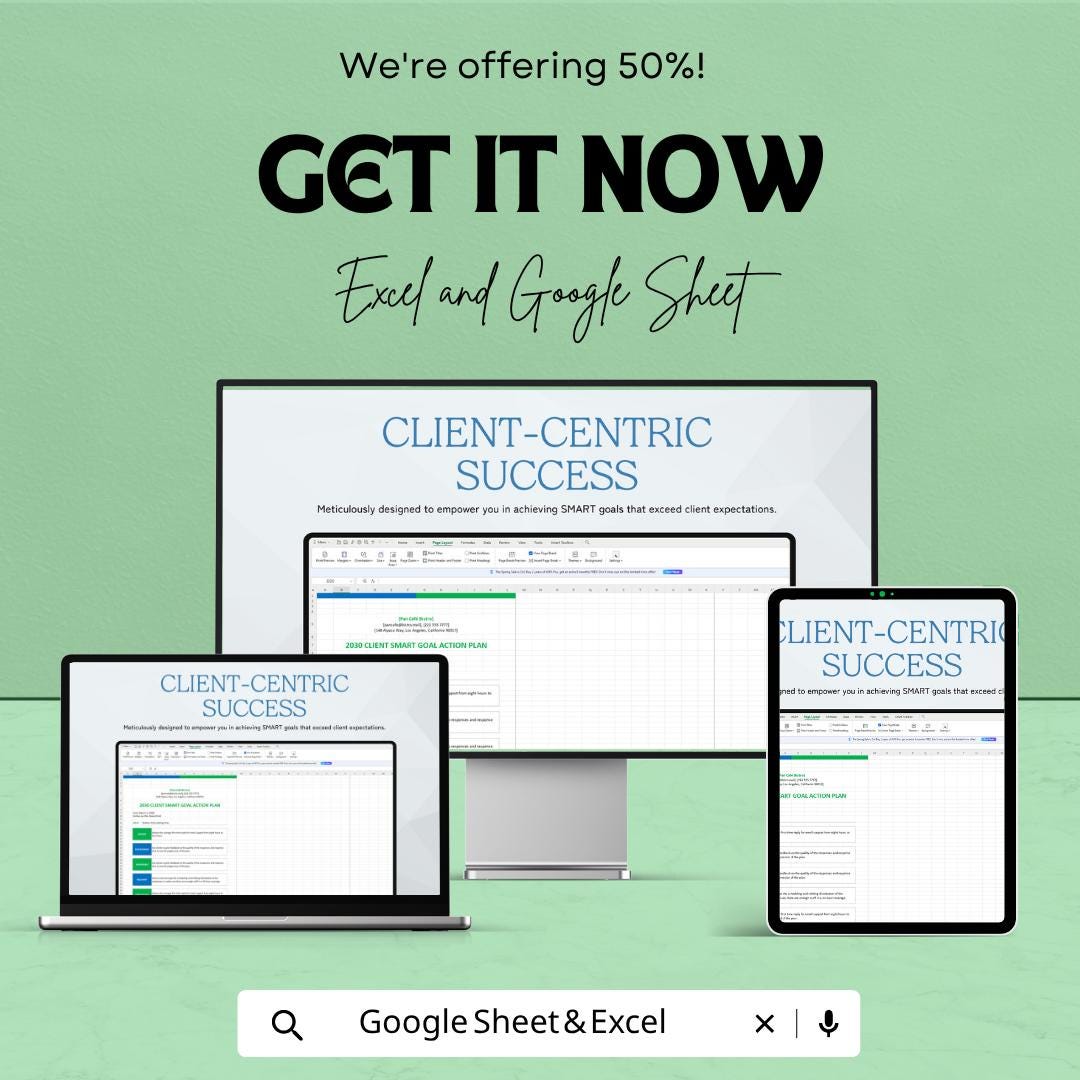 Client SMART Goals Template | Action Plan Spreadsheet | Goal Setting Planner | Project Tracker | Excel & Google Sheets | Business Goal