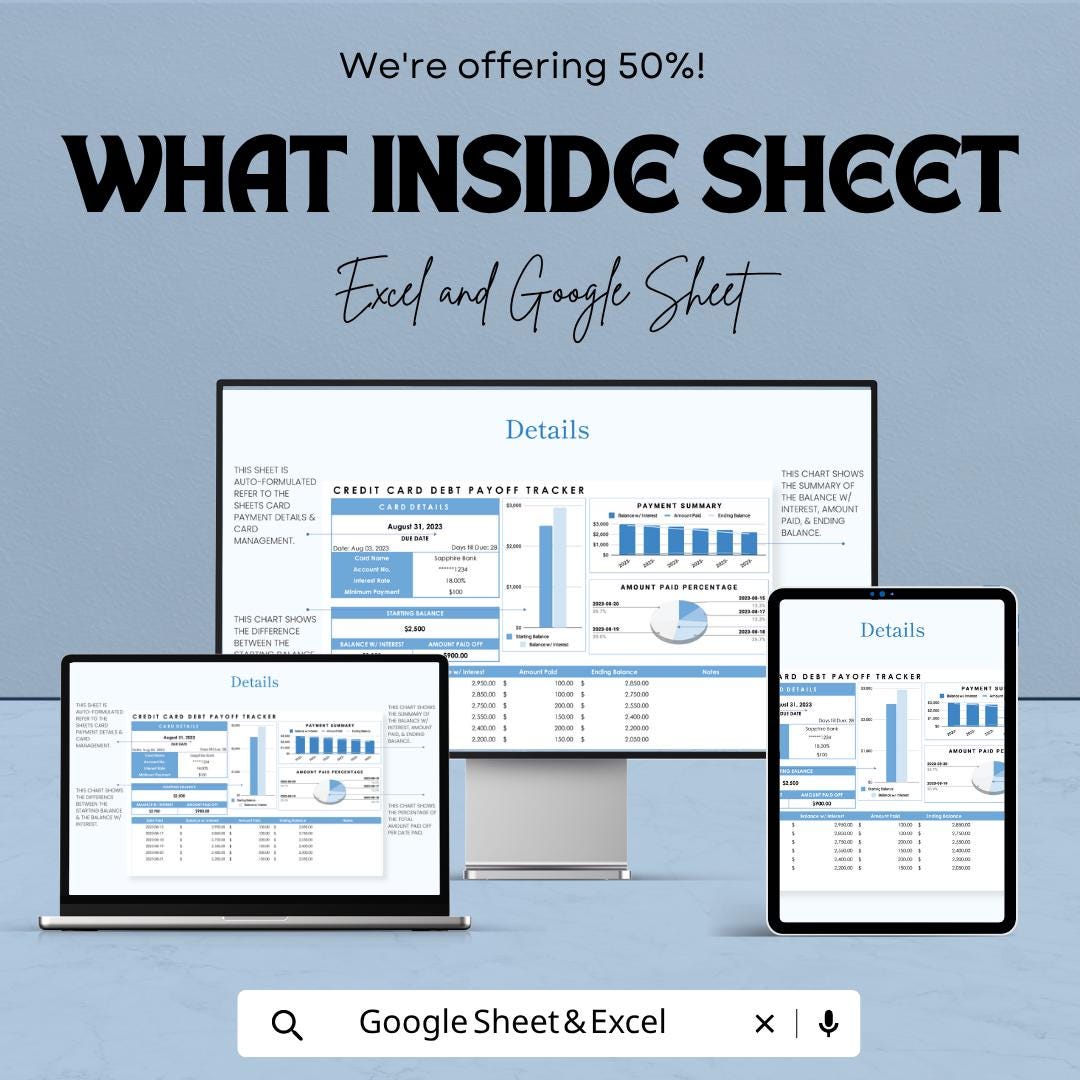 Credit Card Debt Payoff Tracker Template | Debt Snowball Spreadsheet | Budget Planner Tracker | Excel & Google Sheets | Debt Management Tool