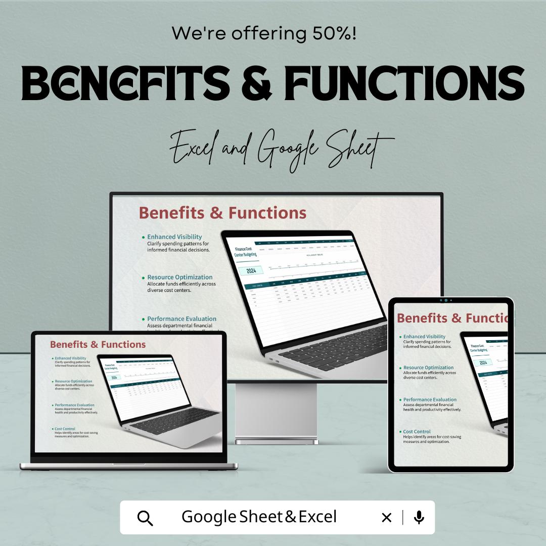 Finance Cost Center Budgeting Template | Excel & Google Sheets | Cost Center Budget Planner | Department Budget Spreadsheet