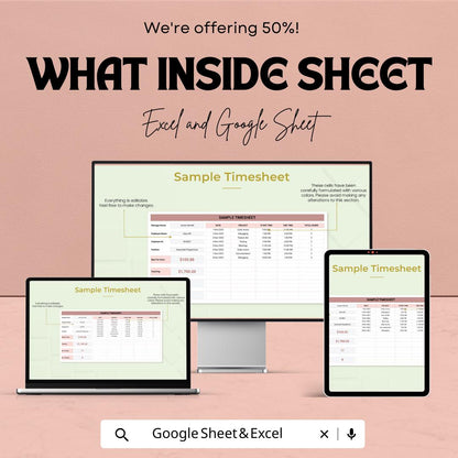 Sample Timesheet Template | Employee Work Hours Log | Time Tracking Sheet | Payroll Timesheet | Editable Work Log