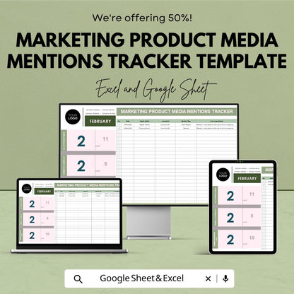 Marketing Product Media Mentions Tracker Template | PR Tracker | Media Monitoring Spreadsheet | Google Sheets & Excel |