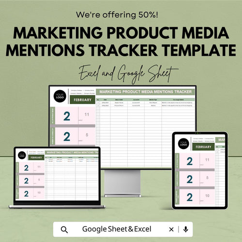 Marketing Product Media Mentions Tracker Template | PR Tracker | Media Monitoring Spreadsheet | Google Sheets & Excel |