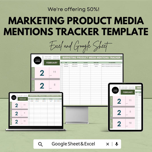 Marketing Product Media Mentions Tracker Template | PR Tracker | Media Monitoring Spreadsheet | Google Sheets & Excel |