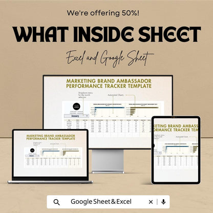 Marketing Brand Ambassador Performance Tracker Template | Excel & Google Sheets Influencer Tracking Sheet | Campaign Performance Dashboard