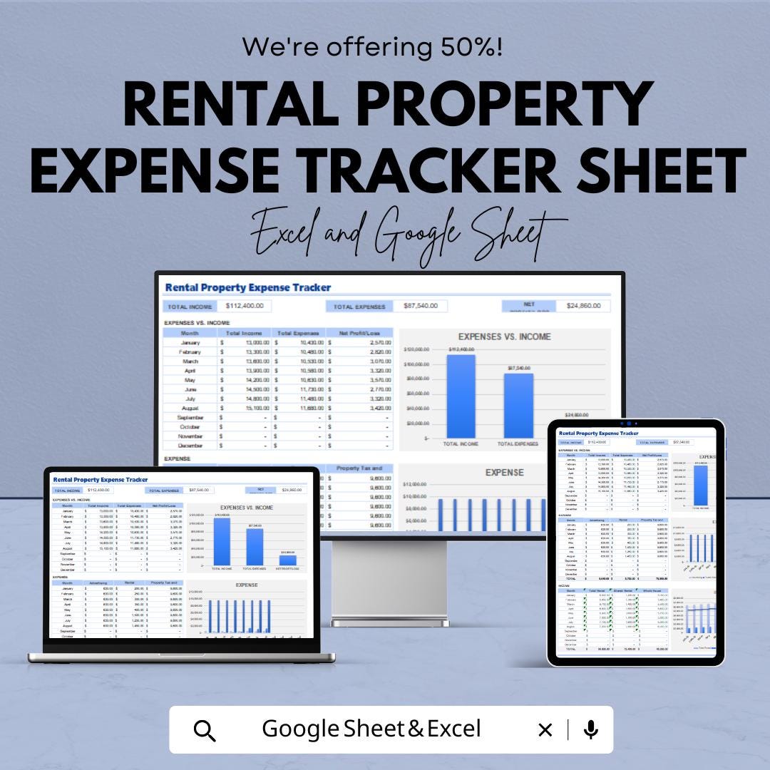 Rental Property Expense Tracker Sheet – Excel and Google Sheet Template to Track Income & Expenses