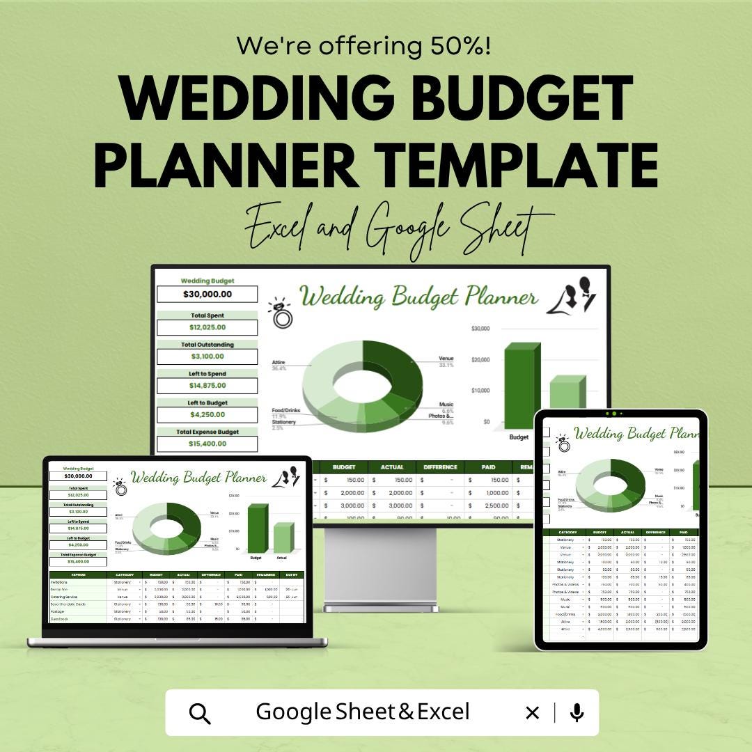 Wedding Budget Planner Template | Wedding Expense Tracker Spreadsheet | Excel & Google Sheets | Bridal Budget Organizer | Wedding Finance
