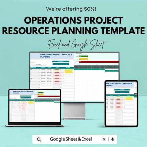 Operations Project Resource Planning Template, Project Resource Planner, Capacity Planning Dashboard, Gantt Chart Tracker