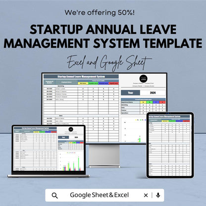 Startup Annual Leave Management System Template | Excel & Google Sheets | Employee Leave Tracker | HR Leave Planner | Digital Download