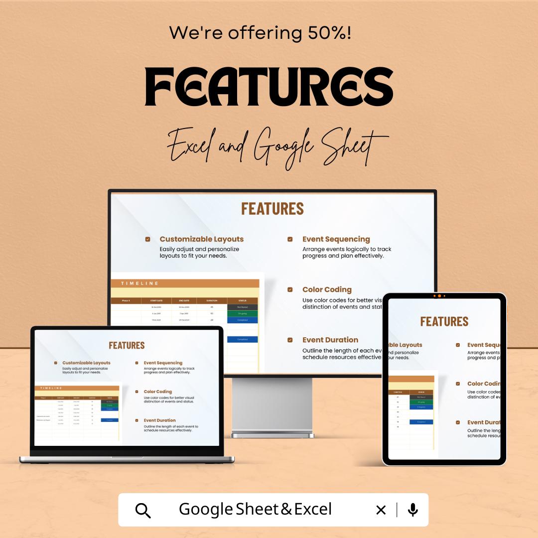 Timeline Template | Project Schedule Excel and Google Sheet | Editable Planner | Task & Milestone Tracker | Project Management Tool