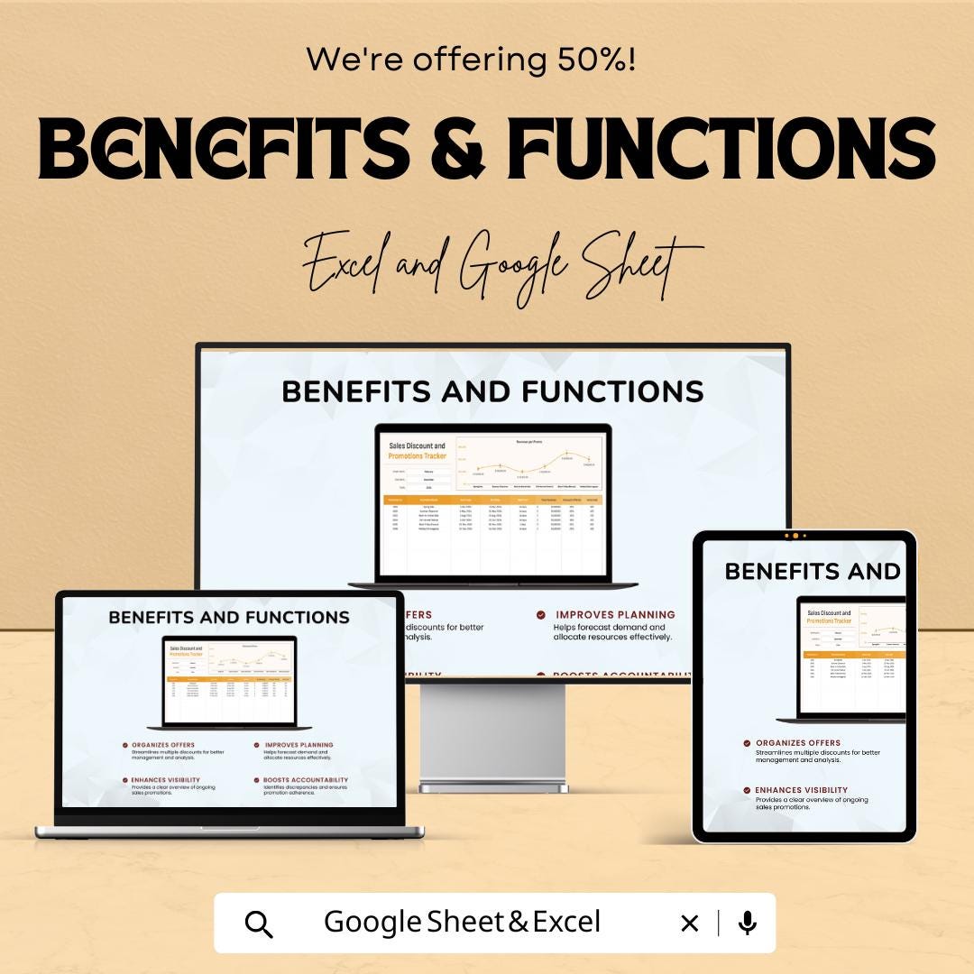 Sales Discount & Promotions Tracker Template for Excel and Google Sheets - Track Sales Performance