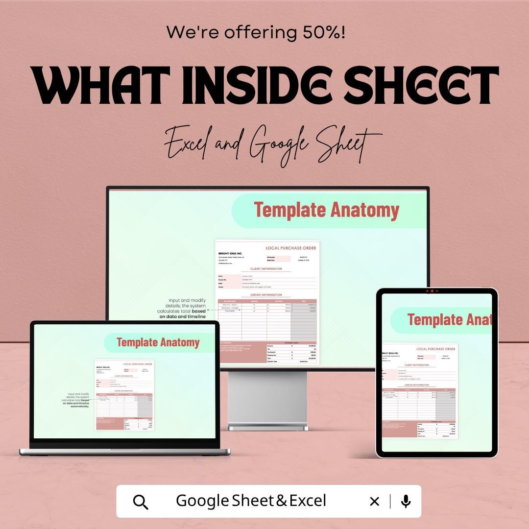 Local Purchase Order Template Excel Google Sheets | Procurement Tracker Spreadsheet | Vendor Order Form | Small Business Purchase Sheet |