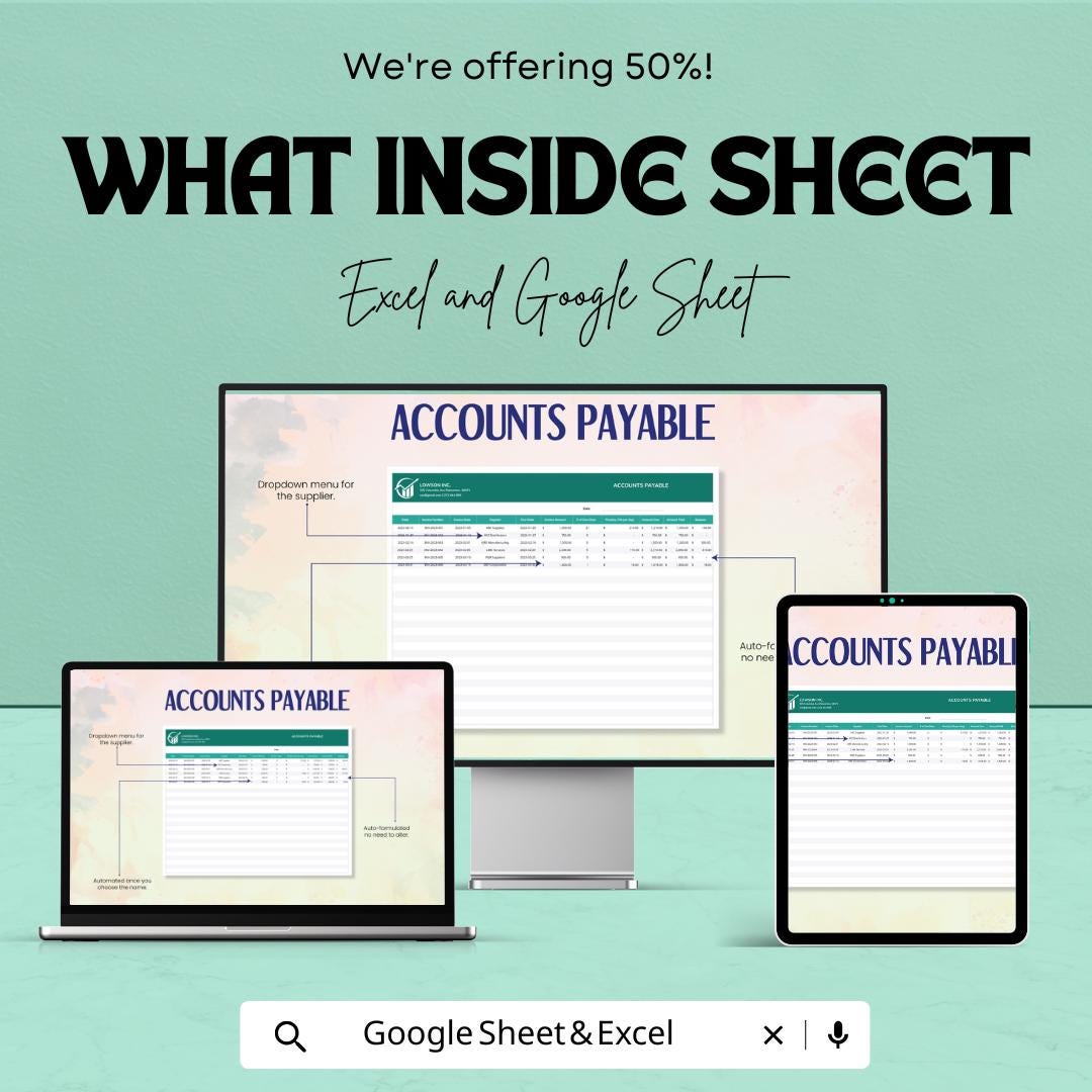 Accounts Payable Template | Excel & Google Sheets | Supplier Management Tracker | Bill Tracking Spreadsheet | Business Finance Organizer