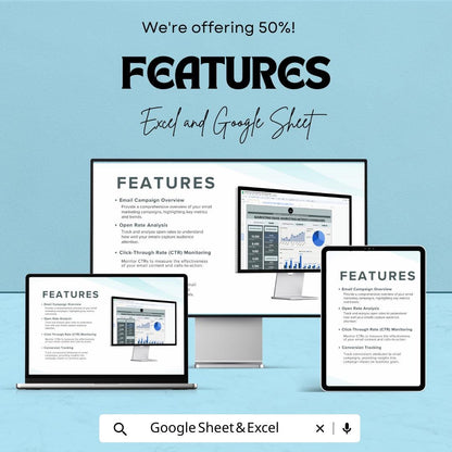 Email Marketing Dashboard Template | Google Sheets and Excel | Campaign Tracker , Open Rate & CTR Analytics, Sales Report