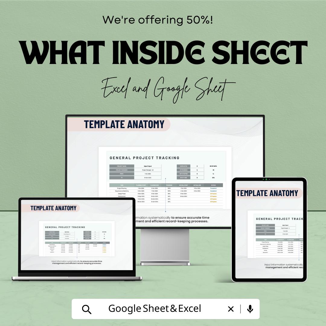 General Project Tracking Template | Project Management Tracker Excel & Google Sheets | Task Progress Dashboard | Project Planner Spreadsheet