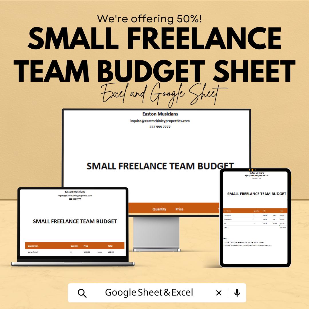 Small Freelance Team Budget Sheet - Excel and Google Sheets Template | Track Expenses & Finances for Your Team | 50% Off
