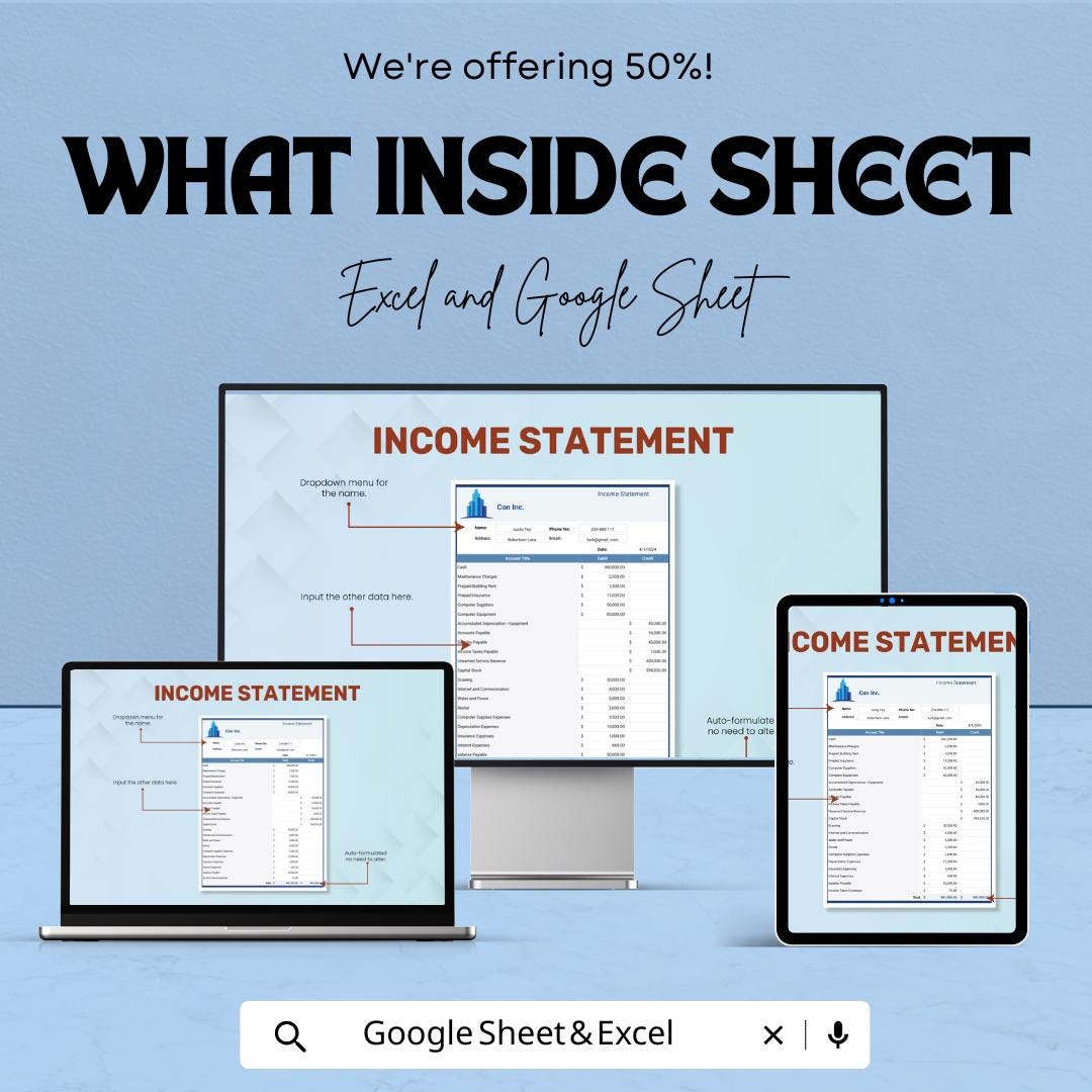 Income Statement Template | Profit and Loss Statement | Business Financial Report | P&L Spreadsheet