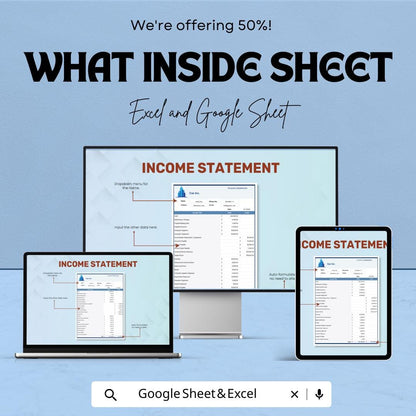 Income Statement Template | Profit and Loss Statement | Business Financial Report | P&L Spreadsheet