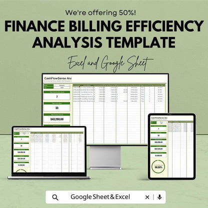 Finance Billing Efficiency Analysis Template | Billing Tracker Spreadsheet | Cash Flow Reporting Sheet | Financial Analysis Tool