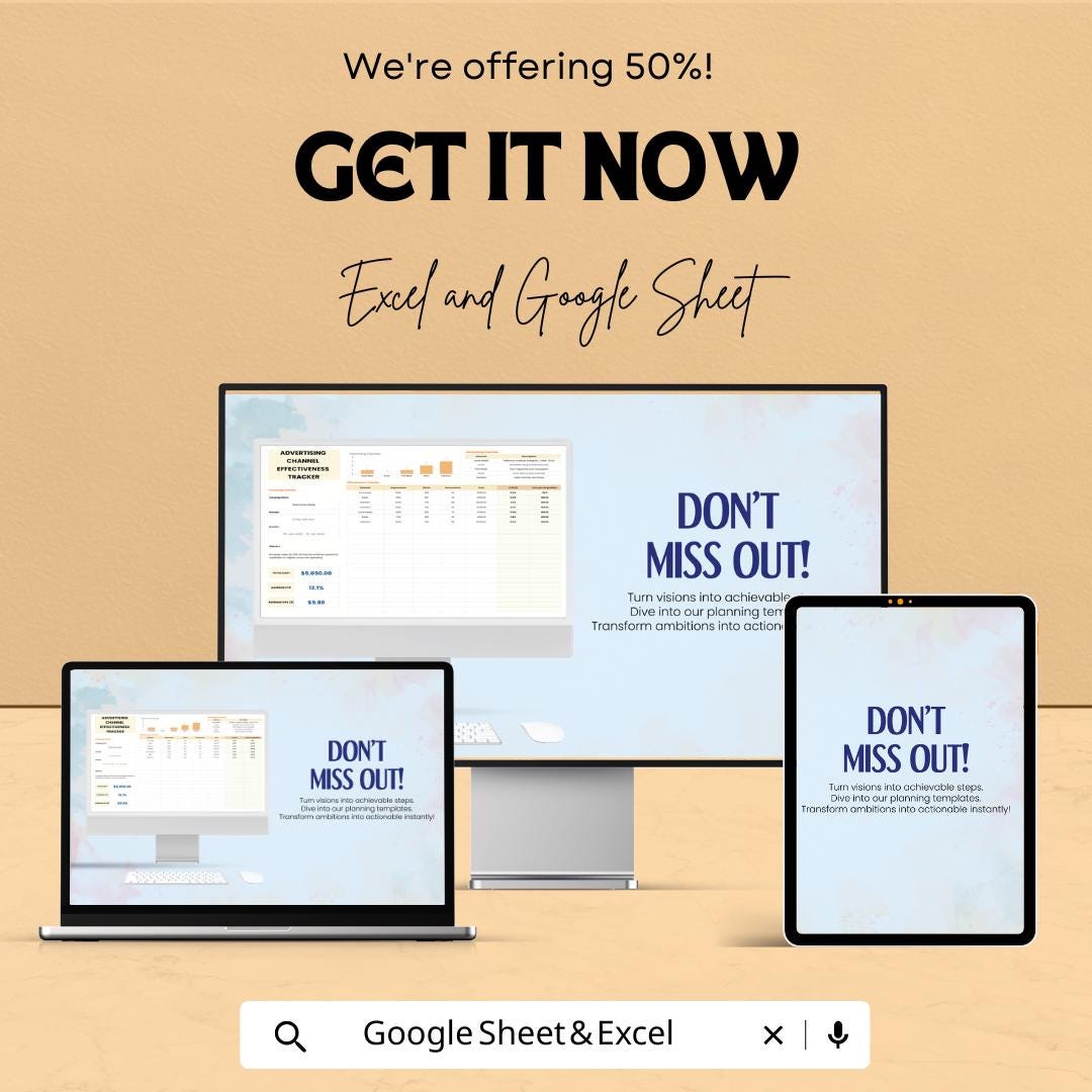 Advertising Channel Effectiveness Tracker Sheet | Excel & Google Sheet Template | Track Campaign Performance | Marketing Analytics Tool |