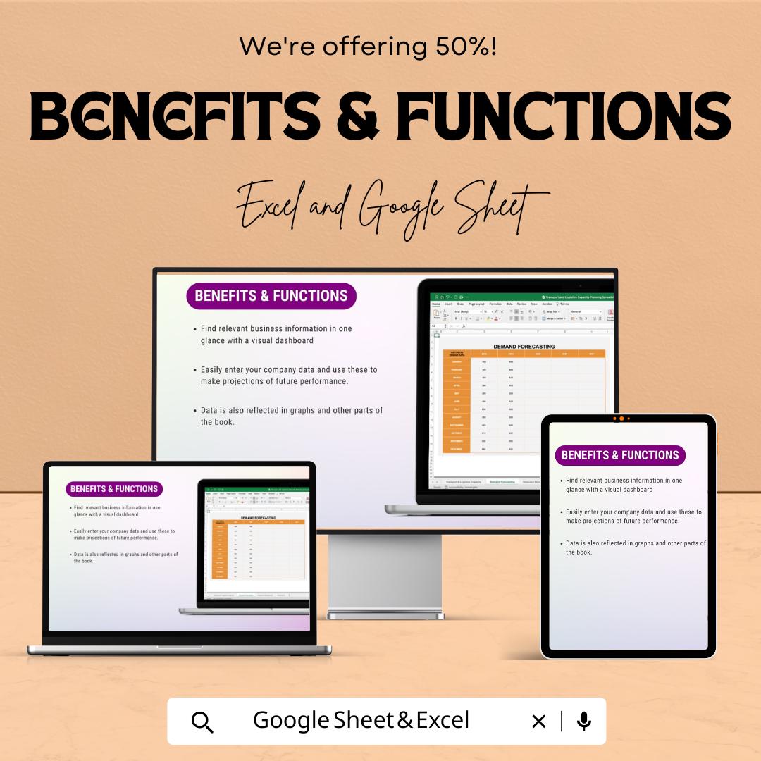 Transport and Logistics Capacity Planning Spreadsheet Template | Excel & Google Sheets | Demand Forecasting Dashboard