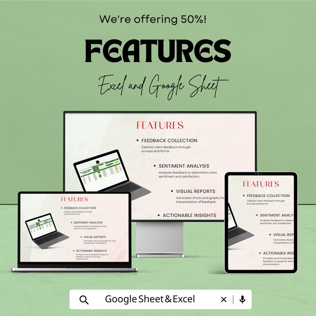 Legal Client Feedback Analysis Tool Template, Law Firm Feedback Tracker, Client Satisfaction Spreadsheet,  Legal Survey Log