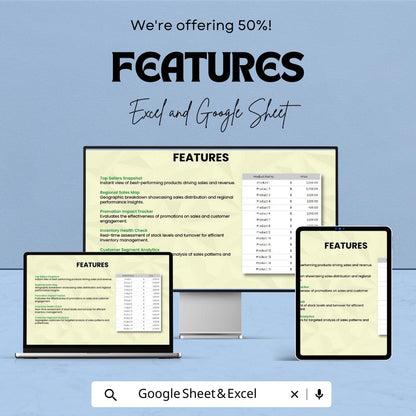 Sales Product Performance Dashboard Template | Sales Analytics Excel Dashboard | Business KPI Tracker | Google Sheet Sales Report |