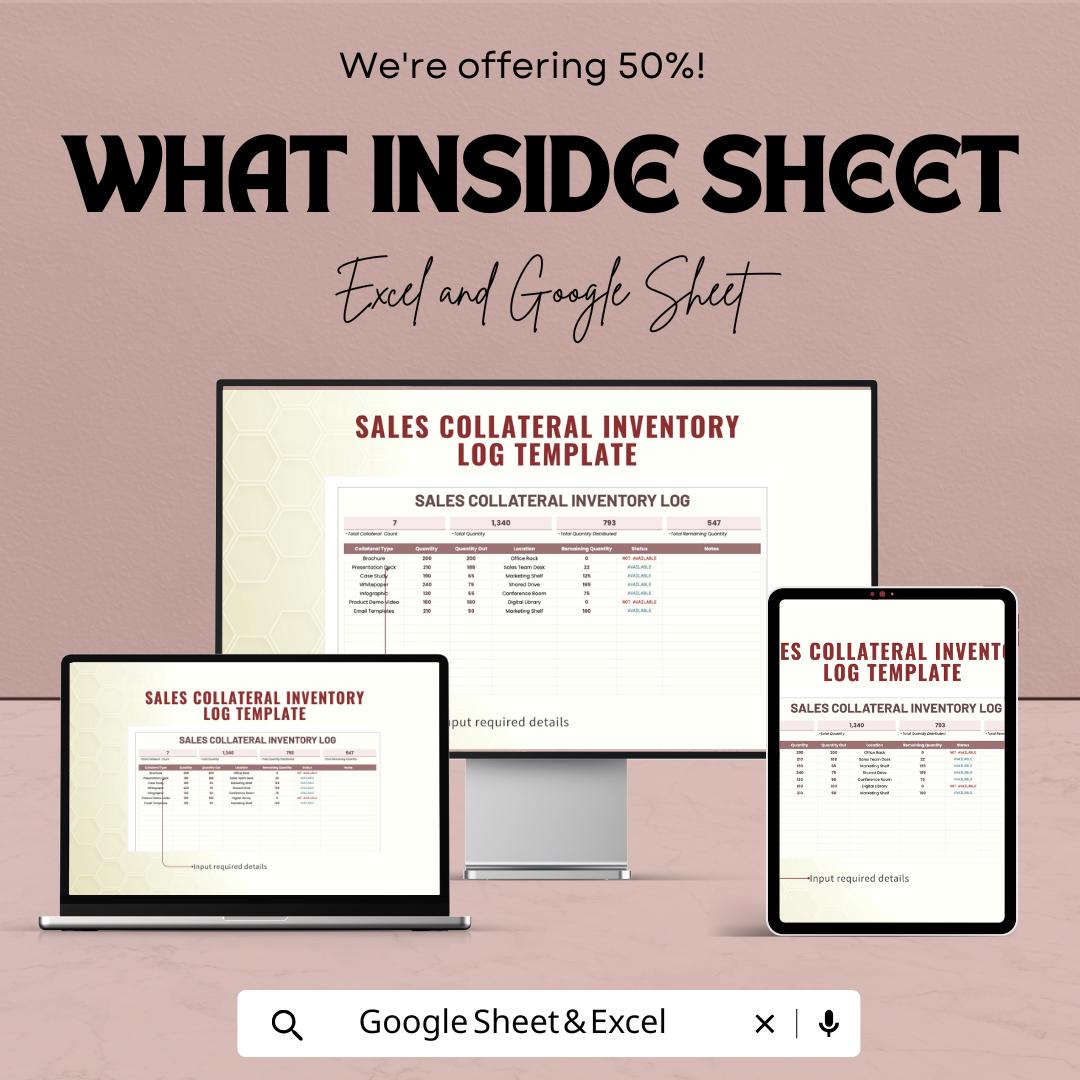 Sales Collateral Inventory Log Template | Marketing Asset Inventory Tracker | Excel & Google Sheets Business Tool