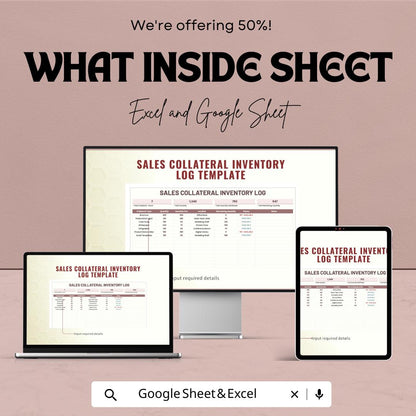 Sales Collateral Inventory Log Template | Marketing Asset Inventory Tracker | Excel & Google Sheets Business Tool