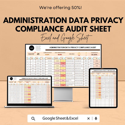 Administration Data Privacy Compliance Audit Sheet | Excel and Google Sheets | Data Privacy & Security Audit Template