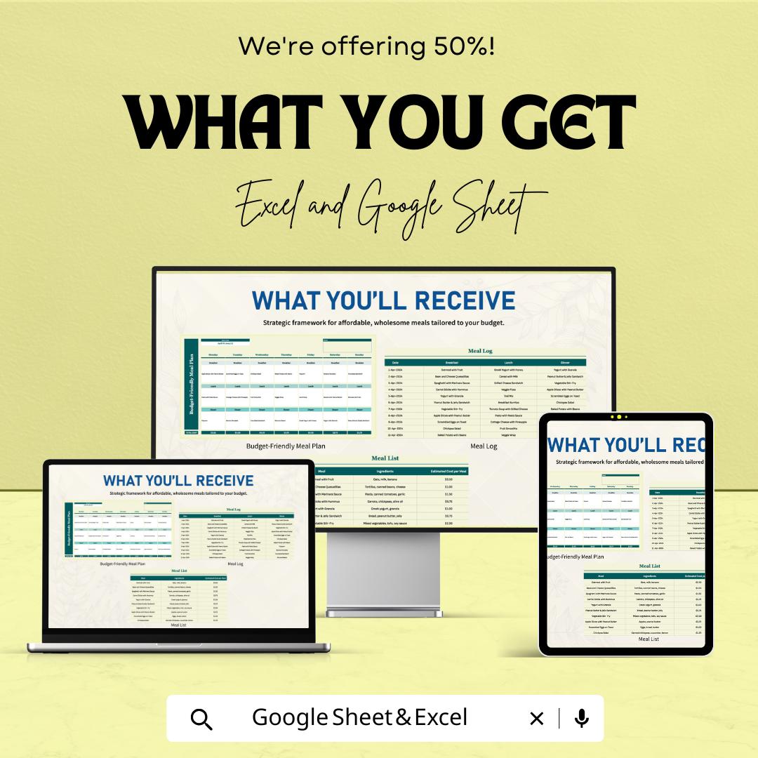 Budget-Friendly Meal Plan Sheet | Excel & Google Sheet Template for Smart Meal Planning