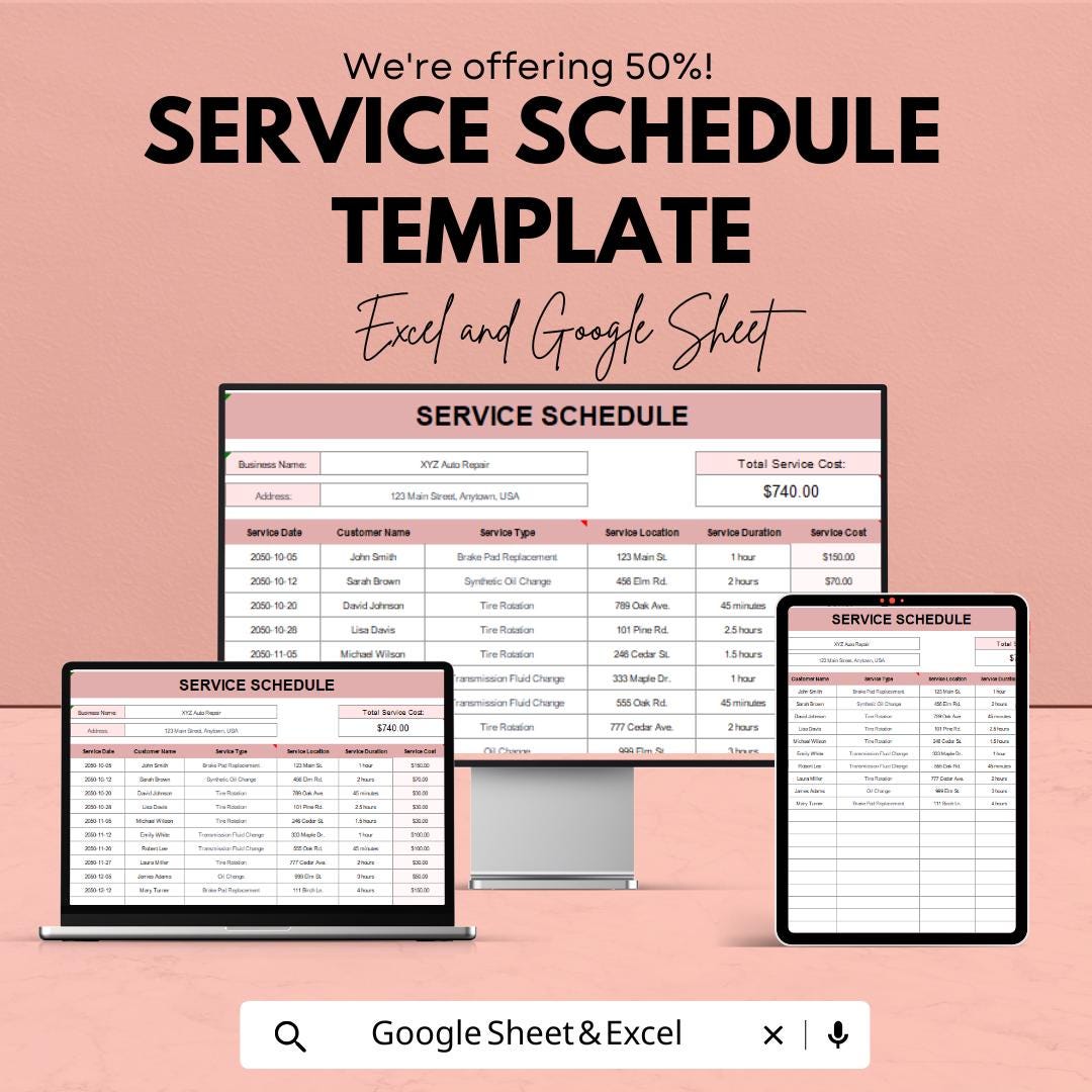Service Schedule Template | Business Service Log | Editable Maintenance Tracker | Appointment Schedule | Digital Download