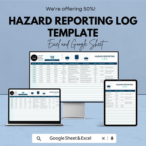 Hazard Reporting Log Template | Excel & Google Sheets | Workplace Safety Log | Incident Reporting Spreadsheet