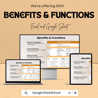 Bid Tabulation Template - Excel & Google Sheets | Vendor Comparison | Project Bid Analysis Tool