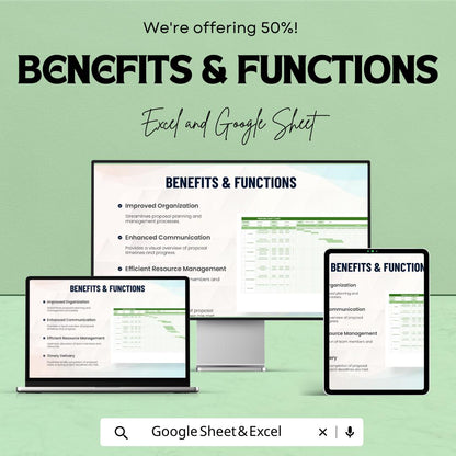 Proposal Gantt Chart Template Excel & Google Sheets | Project Timeline Planner | Proposal Management Spreadsheet