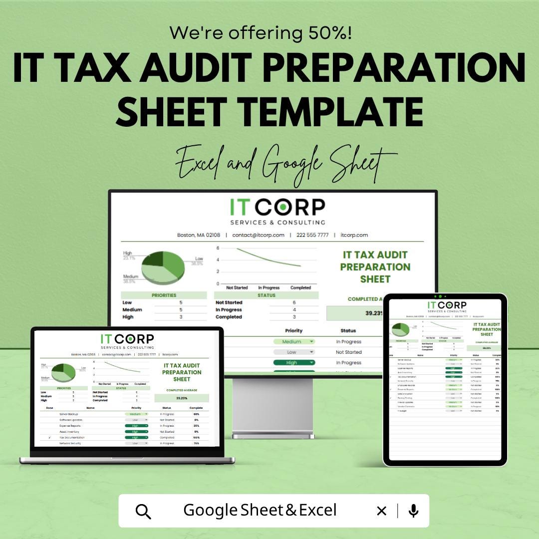 IT Tax Audit Preparation Template | Tax Audit Checklist Spreadsheet | Audit Tracker | Compliance Sheet | Audit Planning Tool
