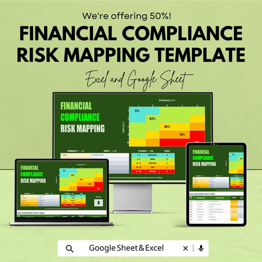 Financial Compliance Risk Mapping Template, Risk Assessment Matrix, Compliance Risk Tracker, Audit & Control Sheet