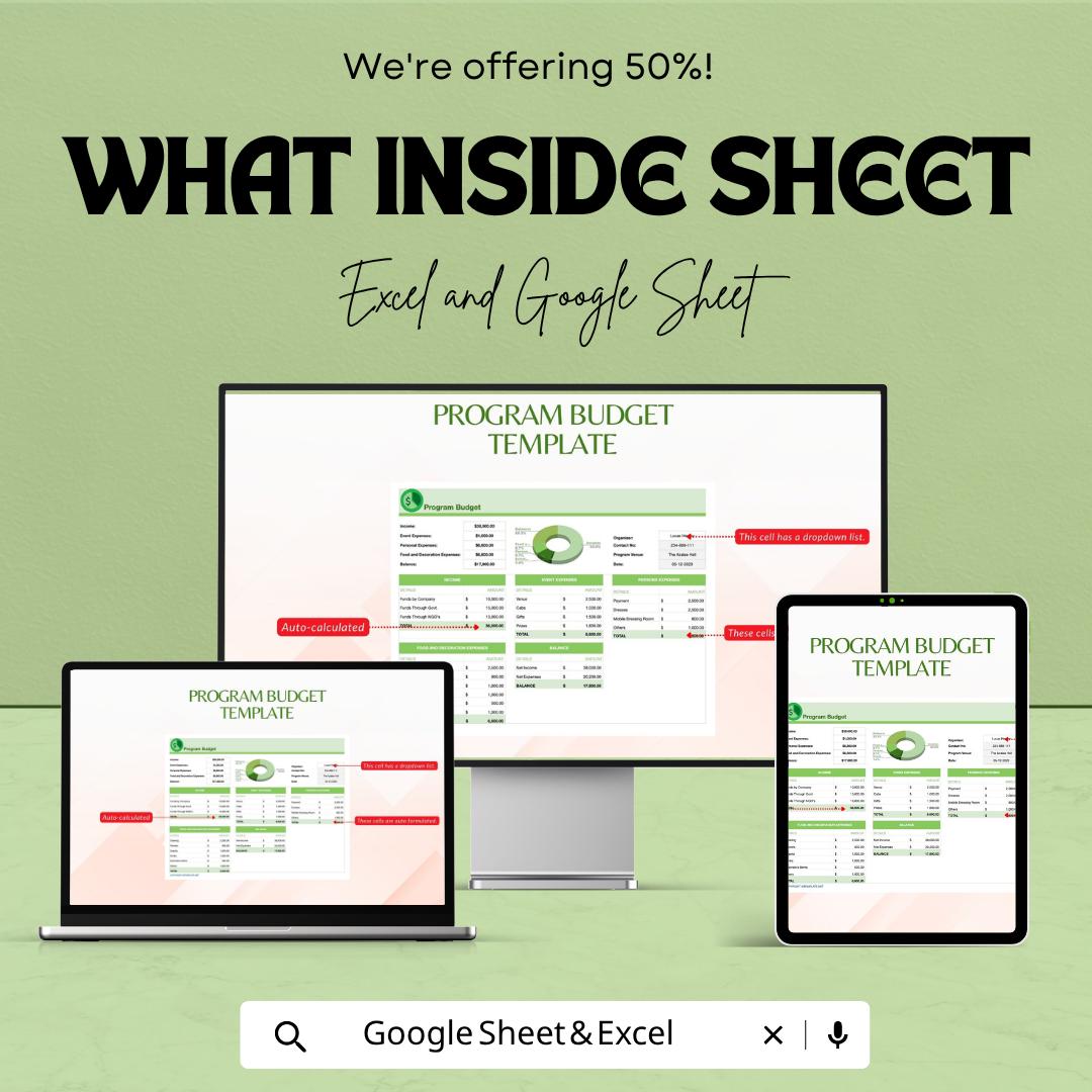 Program Budget Template | Event Budget Planner | Nonprofit Budget Spreadsheet | Expense Tracker | Financial Planning Template