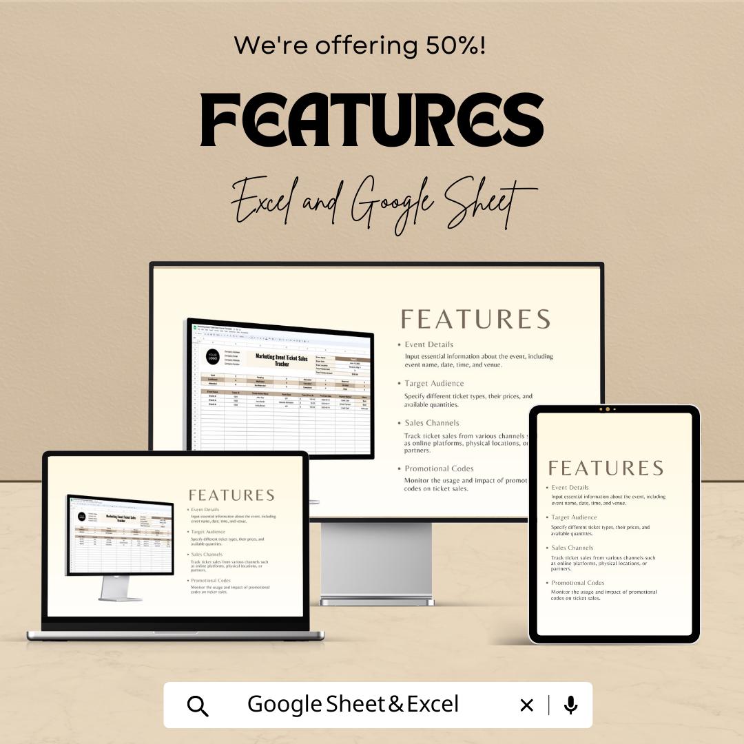 Marketing Event Ticket Sales Tracker Template | Event Ticket Spreadsheet | Ticket Inventory & Revenue Tracker | Event Sales Dashboard
