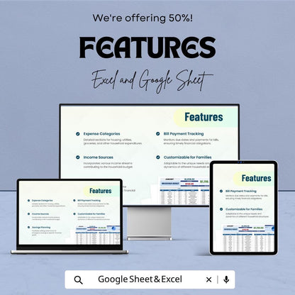 Household Budget Template Excel Google Sheets | Monthly Family Budget Planner | Expense Tracker Spreadsheet | Bill Organizer