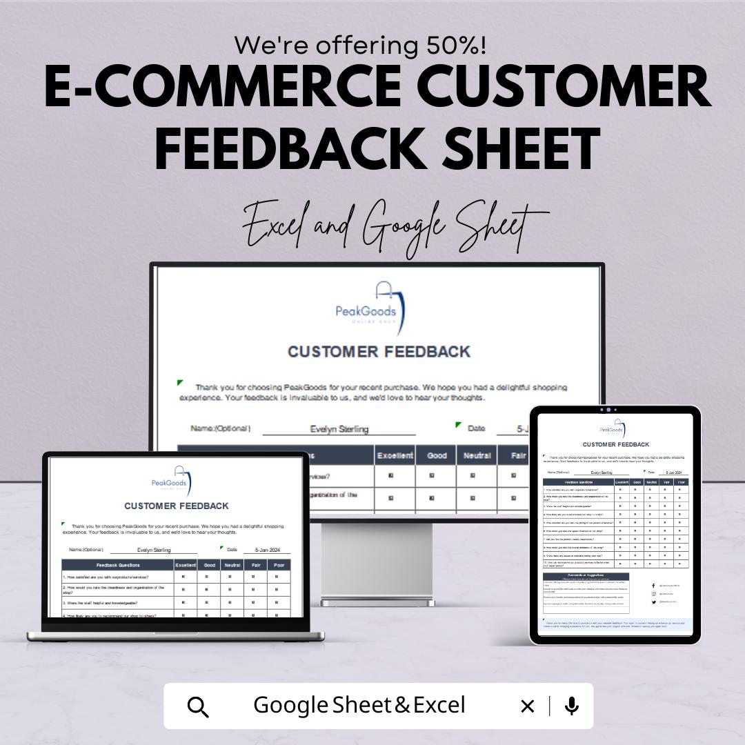 E-commerce Customer Feedback Template | Excel & Google Sheets | 50% OFF