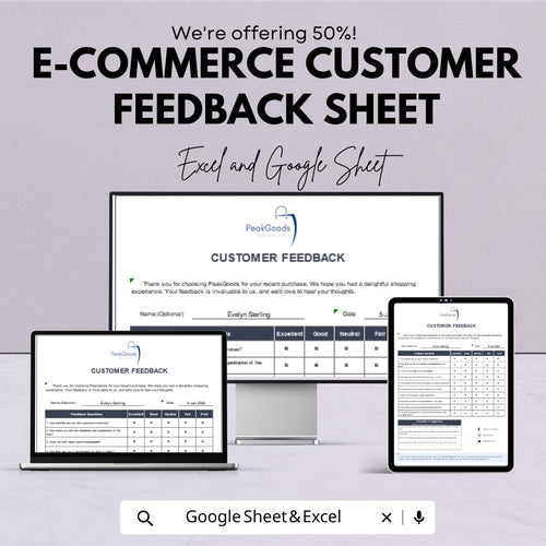E-commerce Customer Feedback Template | Excel & Google Sheets | 50% OFF