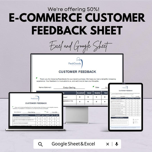 E-commerce Customer Feedback Template | Excel & Google Sheets | 50% OFF